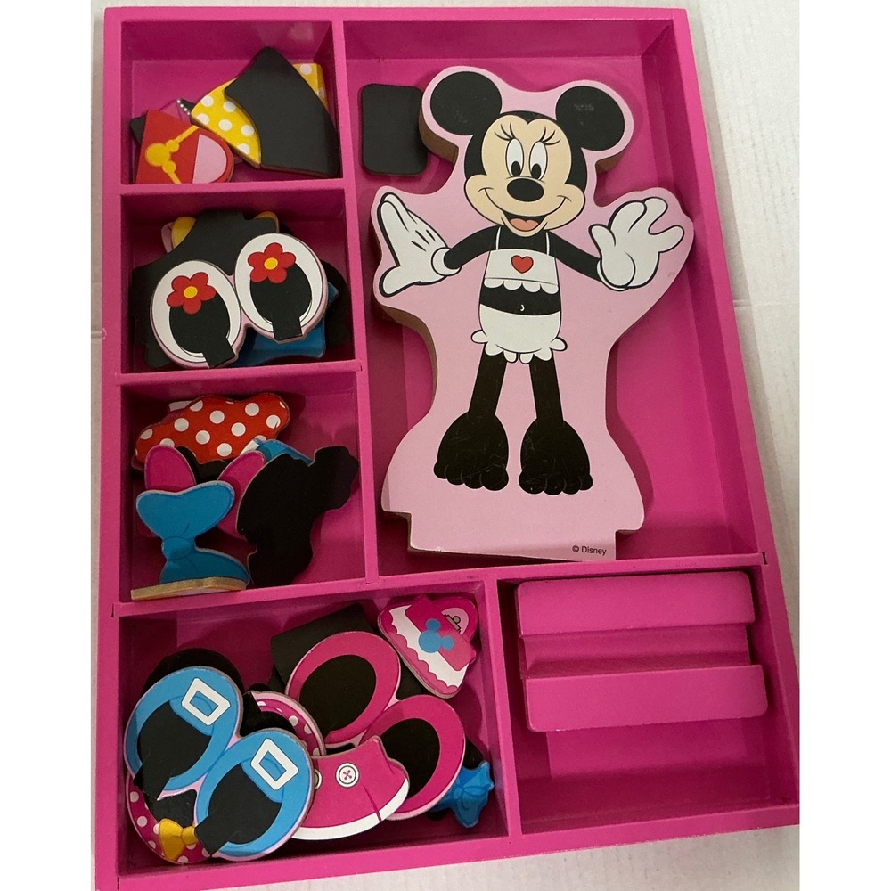 Melissa & Doug Disney Minnie Mouse Wooden Magnetic Dress-Up Set Pink Tray Toy